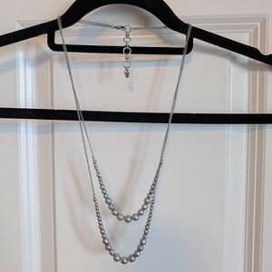 Lucky Brand Silver Beaded Layered Necklace